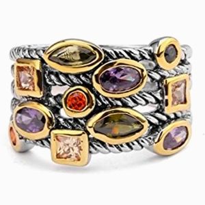 Multicolor Stone Mixed Metal Woven Cable Ring